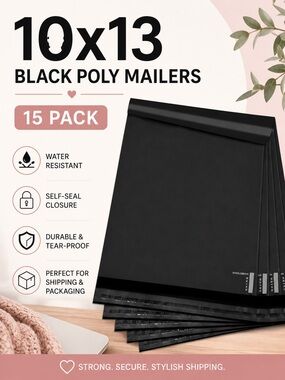 10x13 Black Poly Mailers - 15 Pack